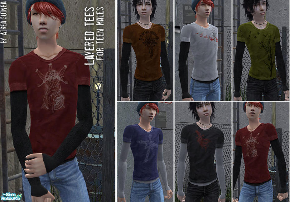 The Sims Resource - Layered T-Shirts for Teen Males