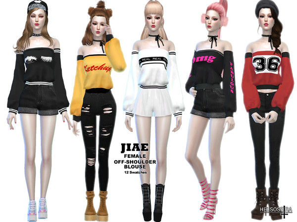 The Sims Resource - JIAE - Off shoulder Blouse