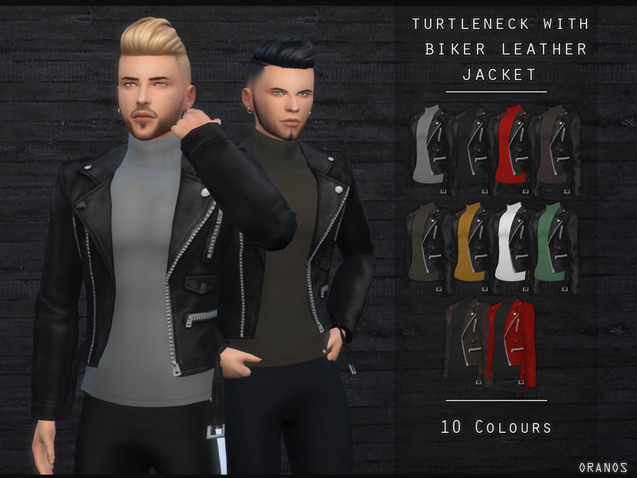 The Sims Resource - Turtleneck With Biker Leather Jacket