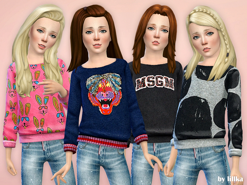 The Sims Resource - Printed Sweatshirt for Girls P32