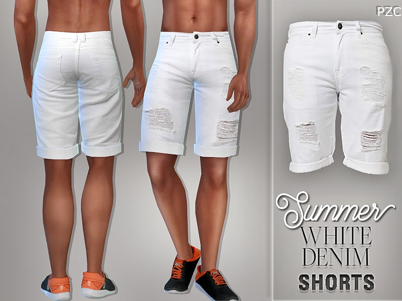 The Sims Resource - White Denim Jeans Shorts For Him