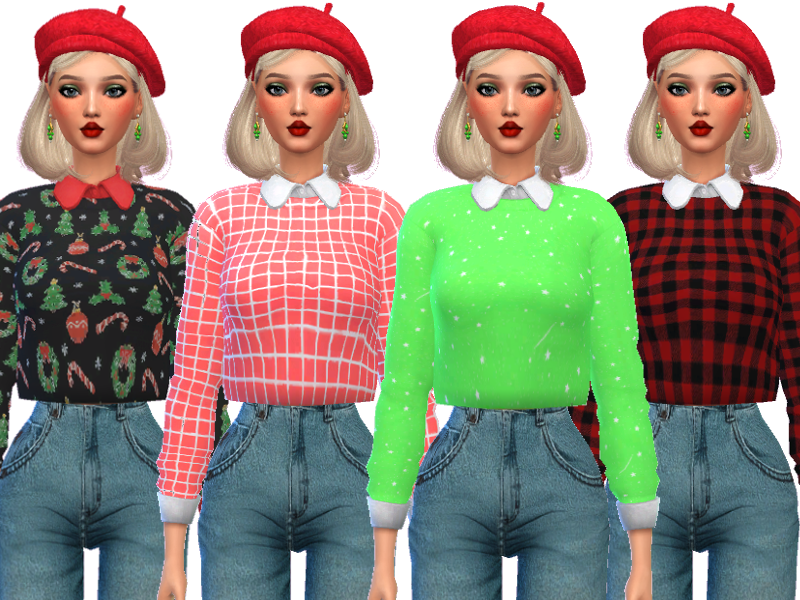 The Sims Resource - Fun Collared Christmas Sweaters - Mesh Needed