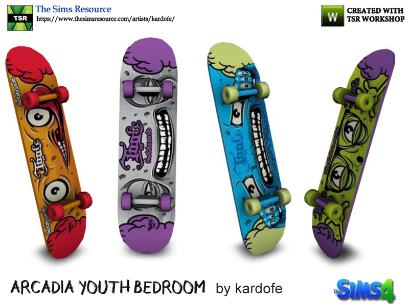 The Sims Resource - kardofe_Arcadia youth bedroom_skateboard 2