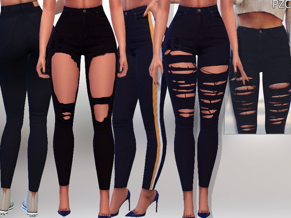 The Sims Resource - Black Ripped Denim Jeans