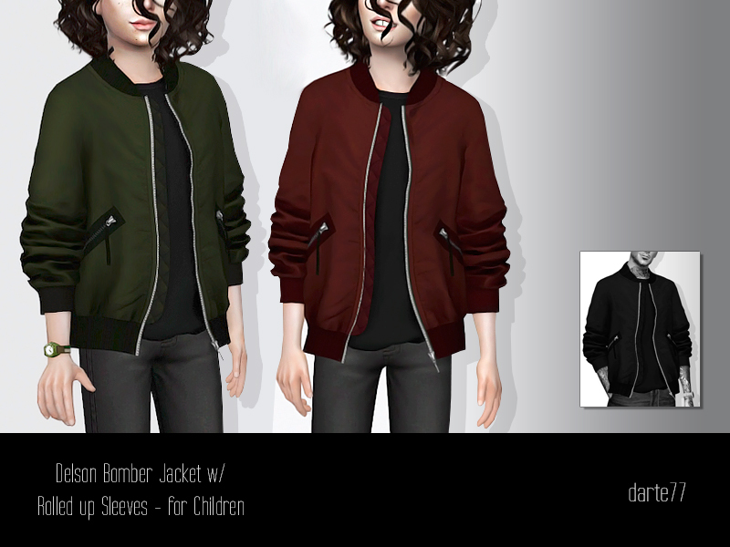 The Sims Resource - Bomber Jacket with Rolled up Sleeves - For Children