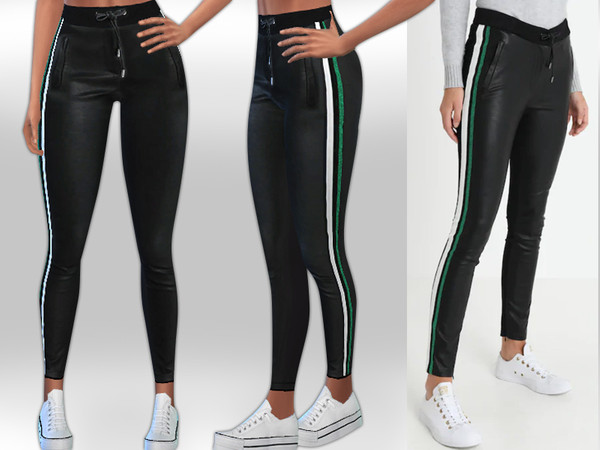 The Sims Resource - Sosa Side Stripe Leather Leggings