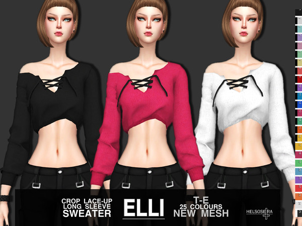 The Sims Resource - ELLI - Lace-up Crop Top