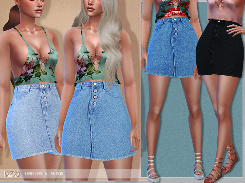 The Sims Resource - MissGuided Exposed Button Denim Jeans Skirt