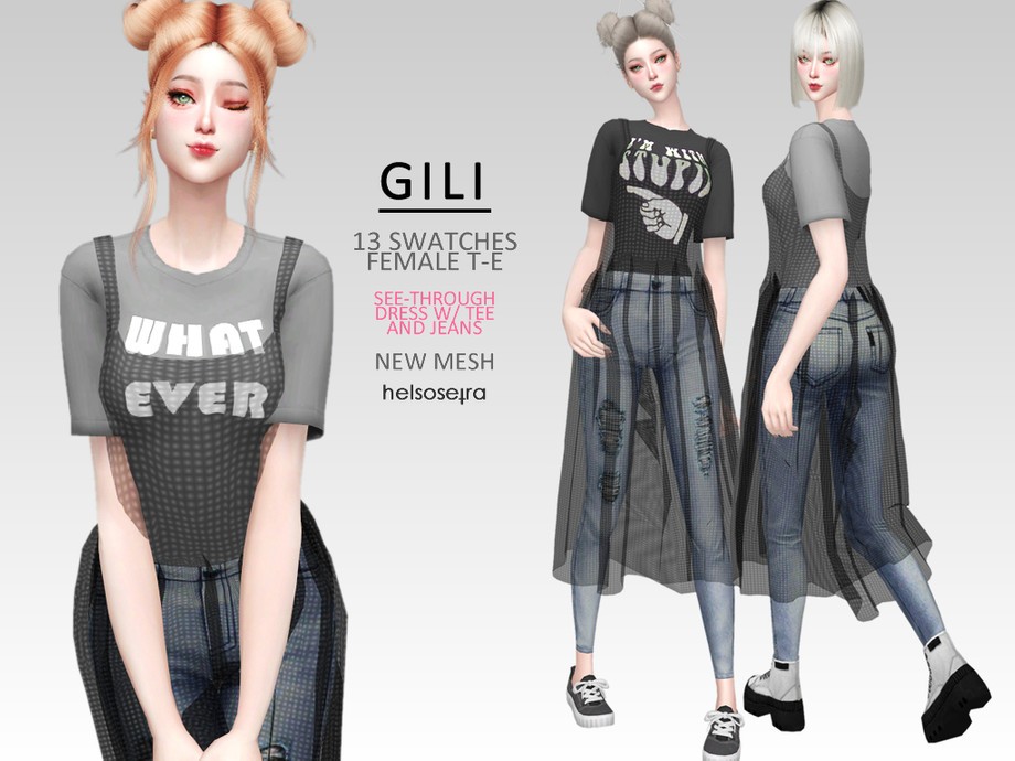The Sims Resource - GILI - Dress w/ Tee and Jeans [Fixed 8/Jul/19]