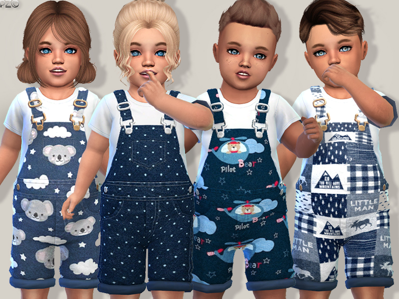 The Sims Resource - Denim Short Overalls For Toddlers