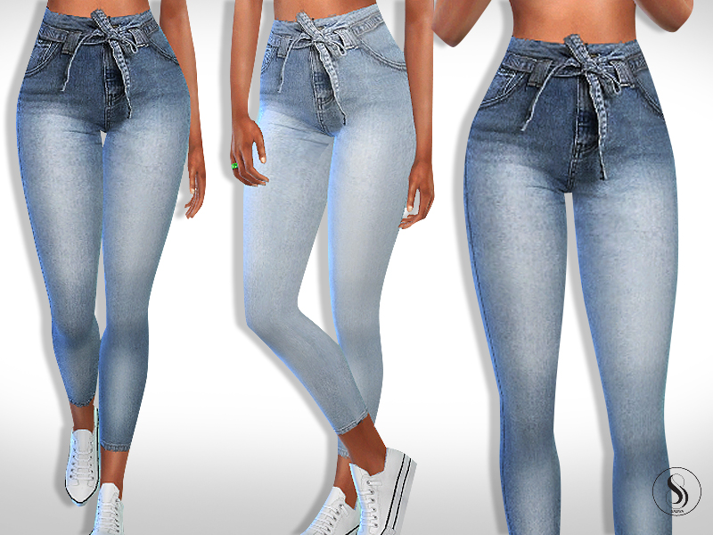 The Sims Resource - Skinny Fit Tied High Waist Jeans