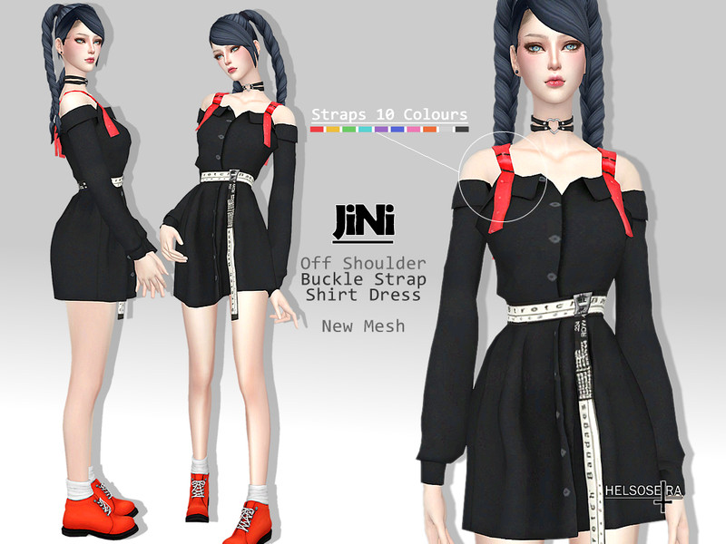 The Sims Resource - JINI - Off Shoulder shirt dress