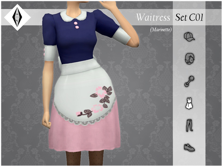 The Sims Resource - Waitress Marinette - SetC01 - Full Body - Dress