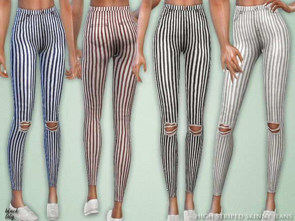 The Sims Resource - High Striped Skinny Jeans