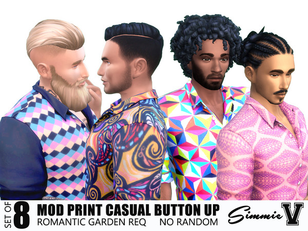 The Sims Resource - SimmieV_Modern Print Casual Button-Up - Romantic Garden