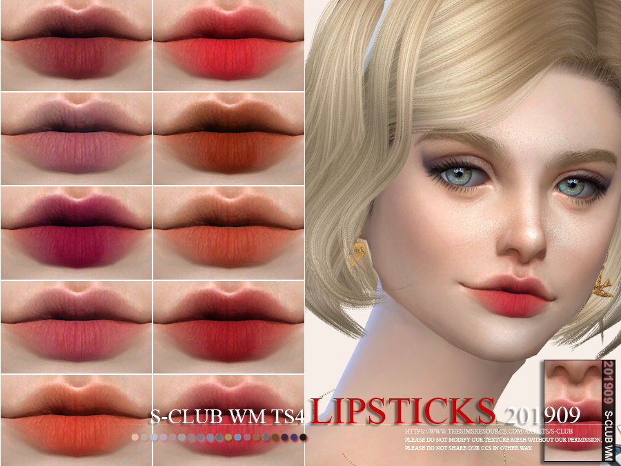 The Sims Resource - S-Club WM ts4 Lipstick 201909
