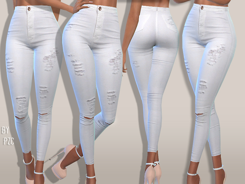 The Sims Resource - PZC-High Waisted White Summer Jeans