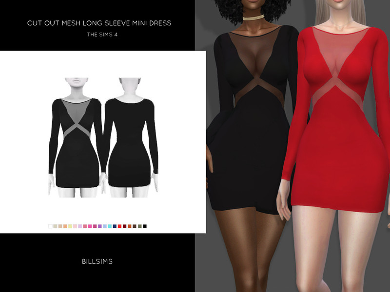 The Sims Resource - Cut Out Mesh Long Sleeve Mini Dress