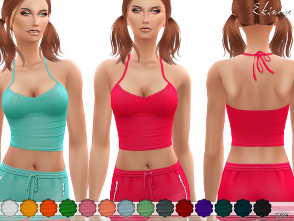 The Sims Resource - Ribbed Halter Crop Top
