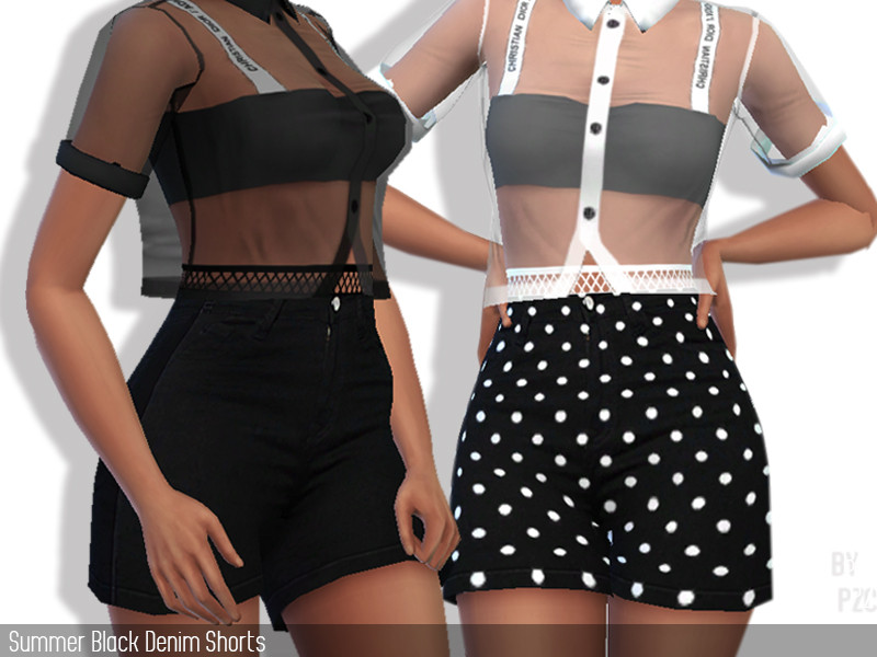 The Sims Resource - Summer Black Denim Shorts