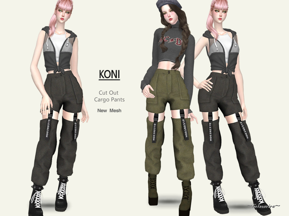 The Sims Resource - KONI - Cut Out Cargo Pants