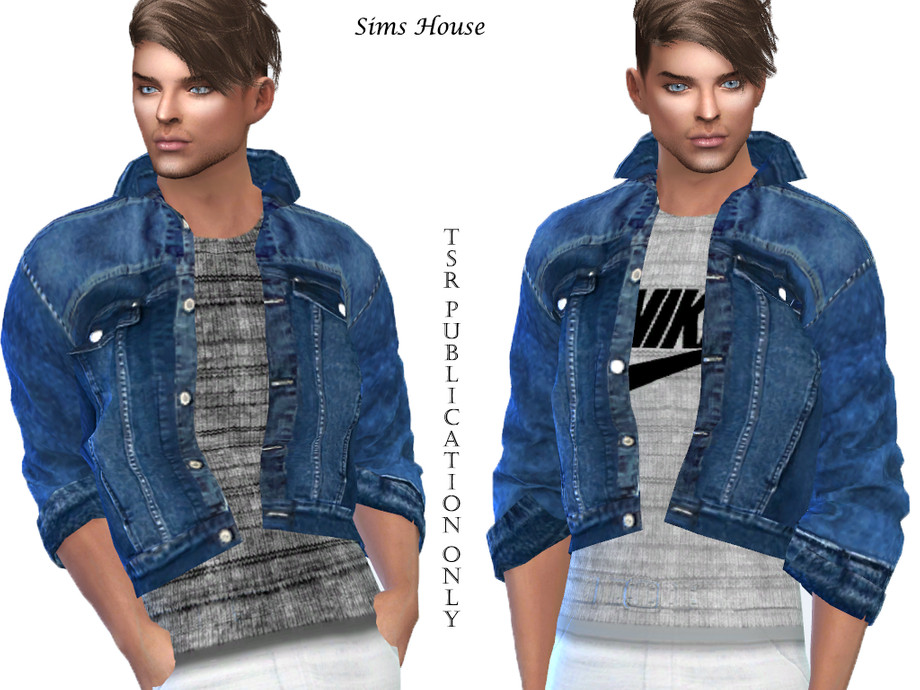 The Sims Resource - Men's denim jacket with a t-shirt