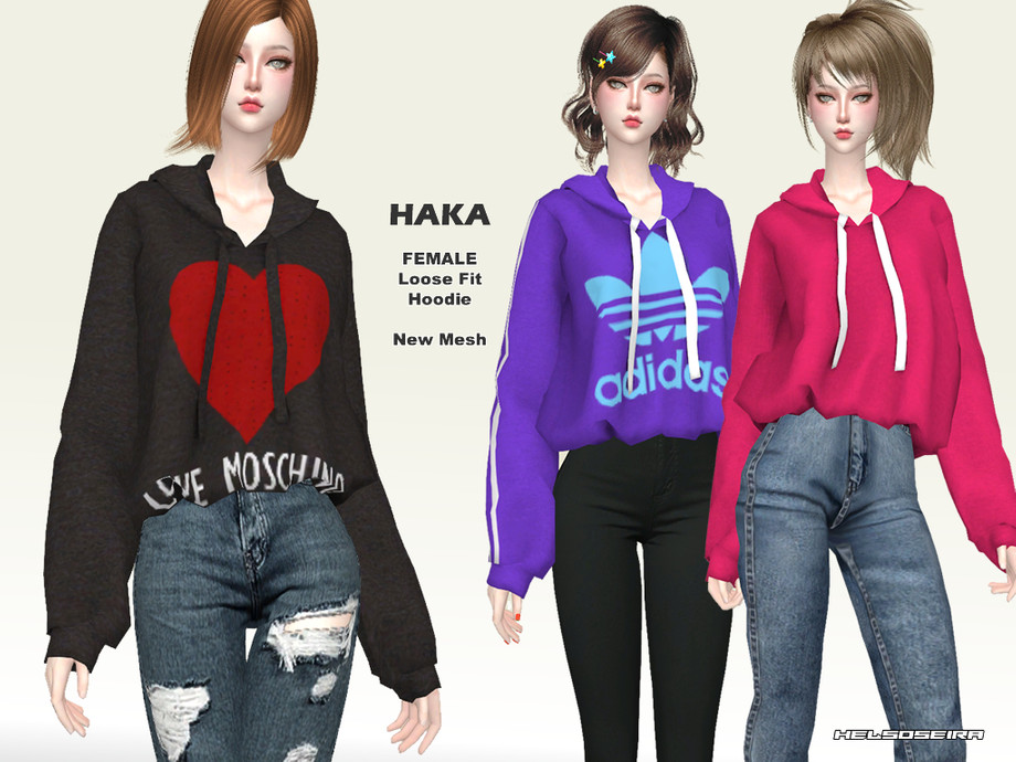 The Sims Resource - HAKA - Loose Fit Hoodie