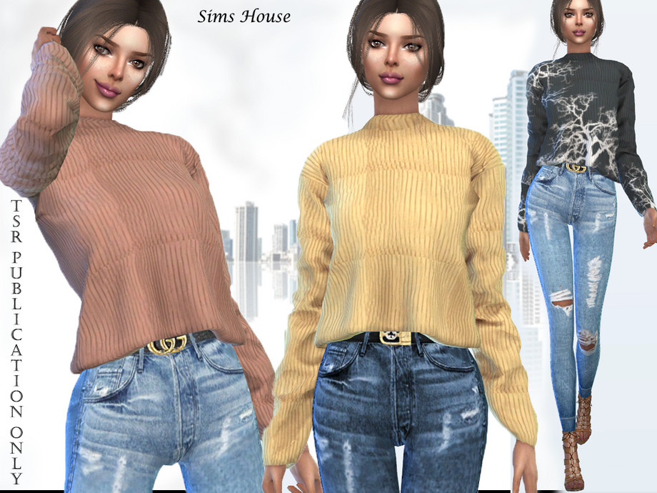 The Sims Resource - Women's sweater with a long sleeve short