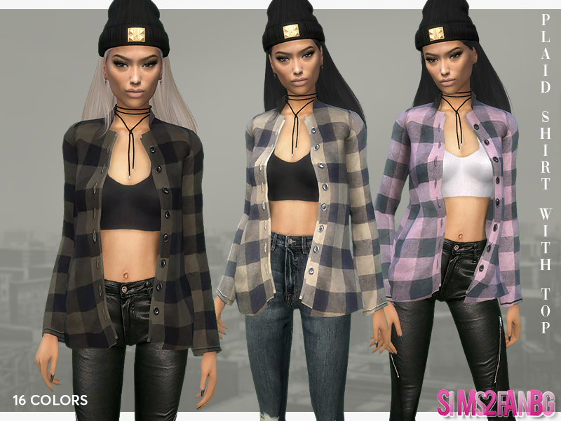 The Sims Resource - 390 - Plaid Shirt With Top
