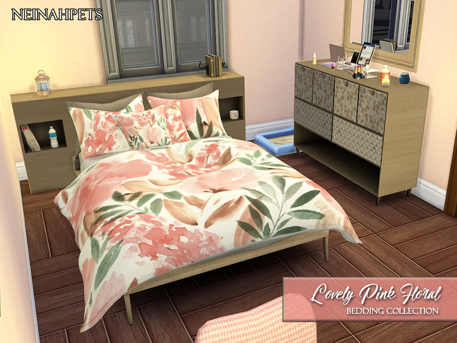 The Sims Resource - Lovely Pink Floral Bedding Collection {Mesh Required}
