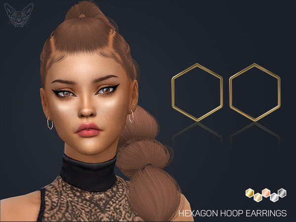 The Sims Resource - Hexagon Small Hoop Earrings