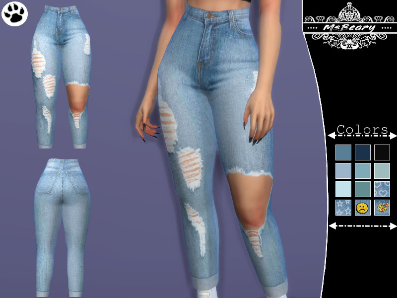 The Sims Resource - High-waisted Ripped Jeans