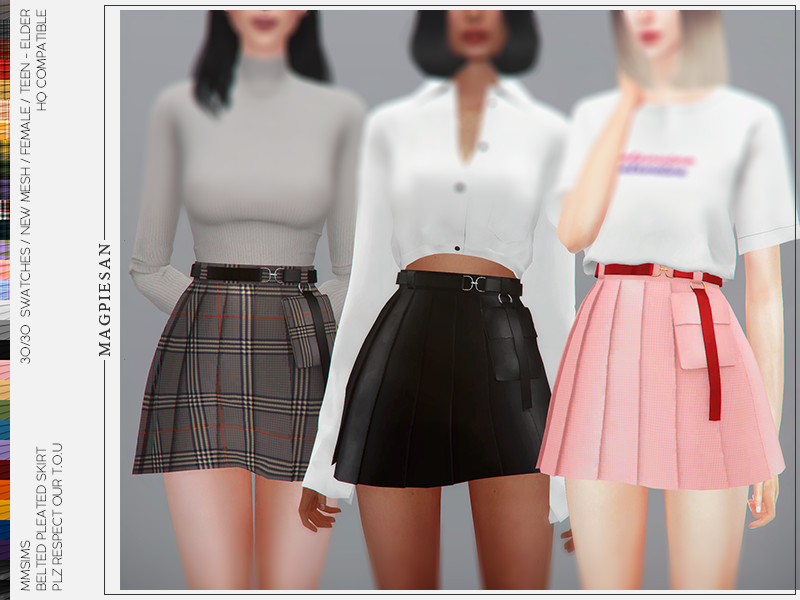 The Sims Resource - Belted pleated skirt
