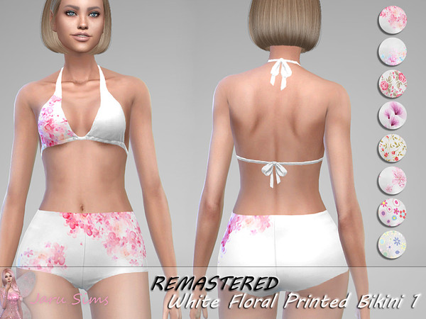 The Sims Resource - White Floral Printed Bikini 1