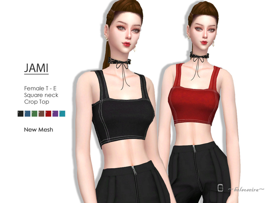 The Sims Resource - JAMI - Square Neck Crop Top