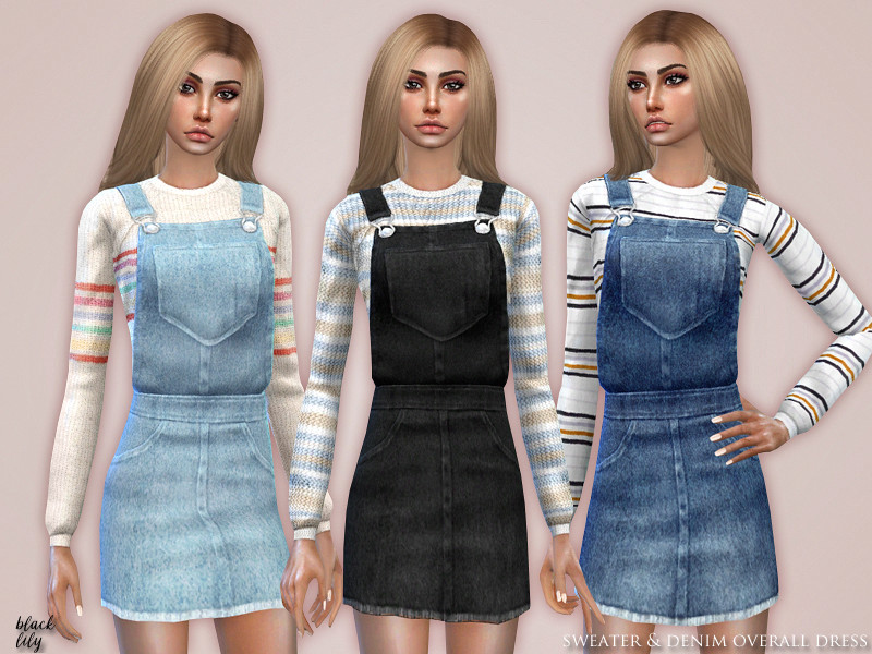 The Sims Resource - Sweater & Denim Overall Dress