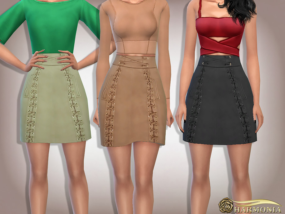 The Sims Resource - Suede Lace-Up Flare Mini Skirt