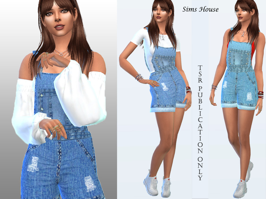 The Sims Resource - Women's denim overalls with shorts (bottom)