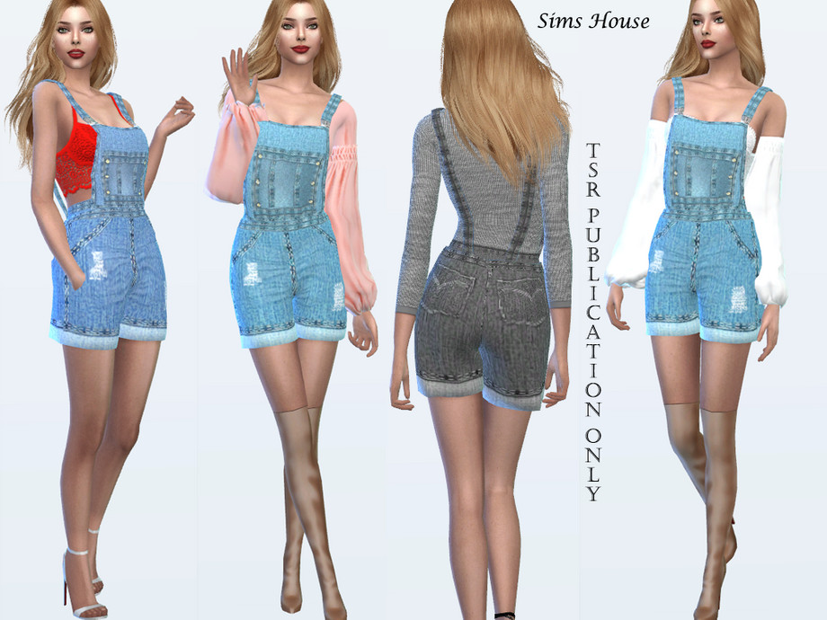 The Sims Resource - Women's denim overalls with shorts (bottom)