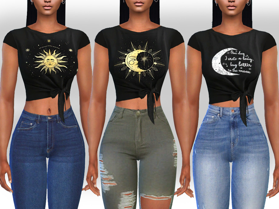 The Sims Resource - Female Front Tied Moon Tops