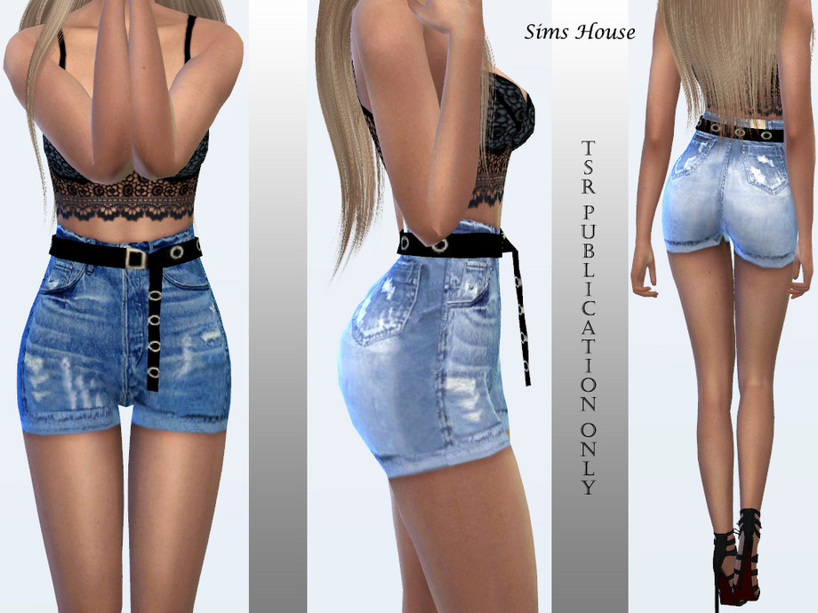The Sims Resource - Women's denim shorts with a long belt