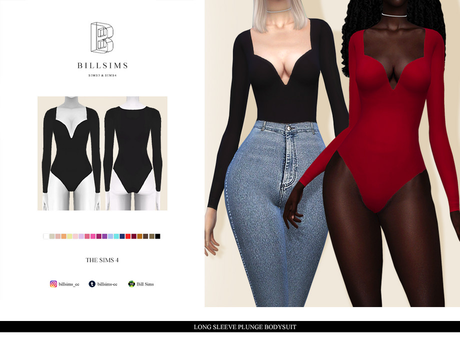 The Sims Resource - Long Sleeve Plunge Bodysuit