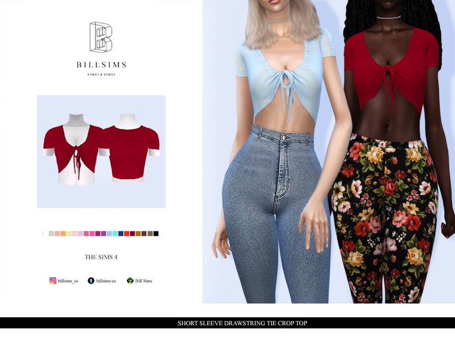 The Sims Resource - Short Sleeve Drawstring Tie Crop Top