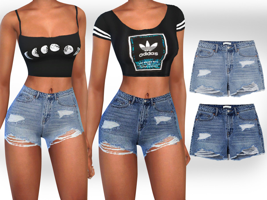 The Sims Resource - Full Ripped Realistic Denim Shorts