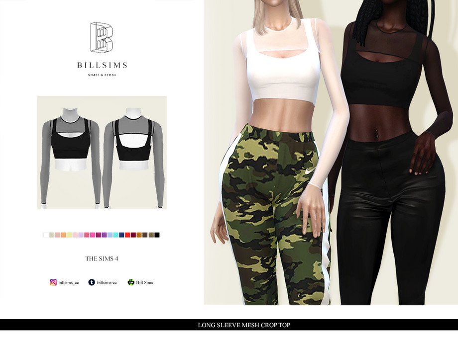 The Sims Resource - Long Sleeve Mesh Crop Top