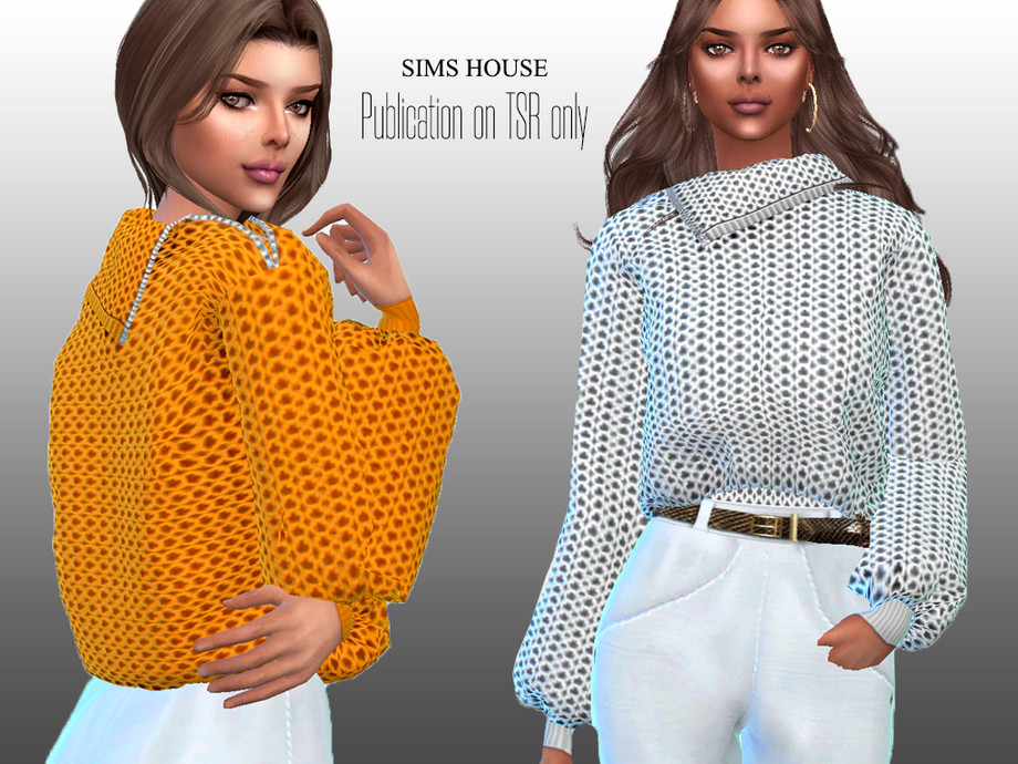 The Sims Resource - Women's Chunky Knit Sweater with Zip Neck