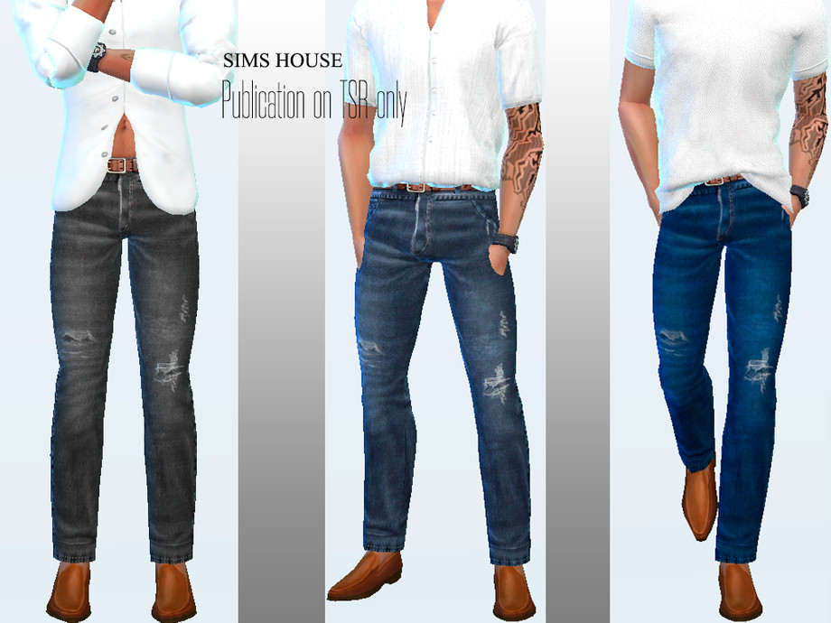 The Sims Resource - Men's jeans with brown belt