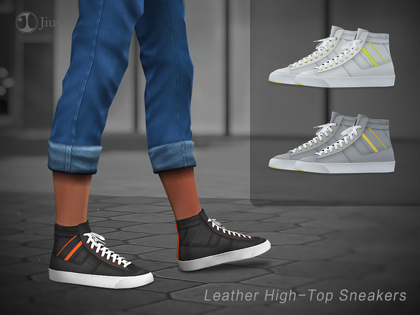 The Sims Resource - Jius-Male Leather High-Top Sneakers 01