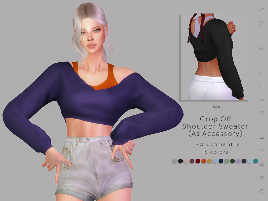 The Sims Resource - Crop Off Shoulder Sweater (Acc)