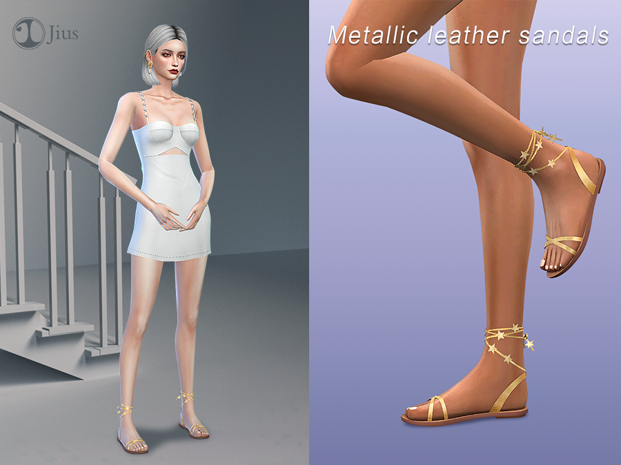 The Sims Resource - Jius-Metallic leather sandals 01